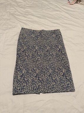 The Limited Navy and Cream Swirl Pencil Skirt